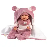 Llorens: Mimi bambola piangente di 42 cm con sacco nanna rosa con orecchie da orsetto
