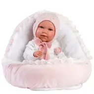 Llorens: Mimi bambola piangente di 42 cm in abito rosa con culla