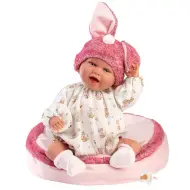 Llorens: Mimi bambola sorridente di 42 cm con cappello rosa con orecchie da coniglio e cuscino