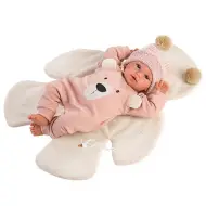 Llorens: Neonato di 36 cm che piange, vestito con abiti color pesca con orsetti.