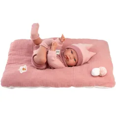 Llorens: Nica neonato bambina in abito rosa con cuscino 38 cm immagine 2