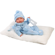 Llorens: Nico, bambino neonato da 40 cm con biberon e cuscino