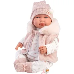 Llorens: Tina, neonato di 44 cm con gilet rosa con cappuccio immagine 2