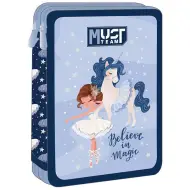Luna: Astuccio a due piani Must Team Believe in Magic con fantasia unicorno, completo di accessori