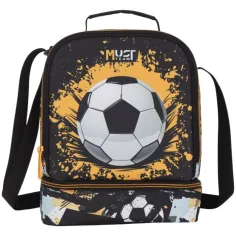 Luna: Must Team Borsa termica per la merenda a due scomparti con stampa di palloni da calcio 22x16x28 cm