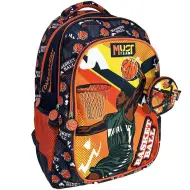 Luna: Must Team zaino scolastico arancione-blu con motivo basket, arrotondato, 3 scomparti, 32x18x43cm