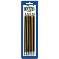 Luna: Set di 6 matite in grafite HB giallo-nere con gomma da cancellare
