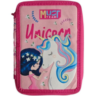 Luna: astuccio imbottito rosa Must Team con stampa unicorno a due scomparti 15x5x21 cm