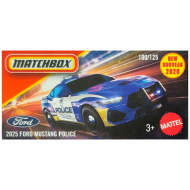 Matchbox: 2025 Ford Mustang della polizia, macchinina blu con scatola di cartone, scala 1:64 – Mattel