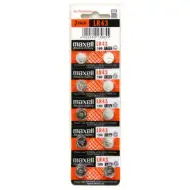 Maxell: Batteria alcalina a bottone LR43 1.5V in confezione blister da 10 pezzi