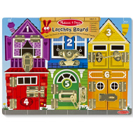 Melissa &amp; Doug: Tavola manipolativa in legno con serrature e chiavistelli per lo sviluppo delle abilità - Spin Master