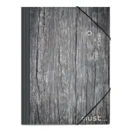 Must: Cartella elastica con motivo legno grigio 25x35cm