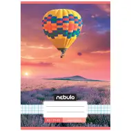 Nebulo: Pallone aerostatico ancorato sopra i campi di lavanda, quaderno a quadretti con fantasia, formato 27-32 A/5