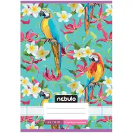 Nebulo: Quaderno a righe formato A/5, 12-32 pagine, per la terza classe, con copertina decorata con pappagalli, rilegato con punti metallici.