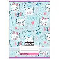 Nebulo: Quaderno a righe formato A/5, 16-32 pagine, per la seconda classe, copertina azzurra pastello con motivo di gattini, spillato.