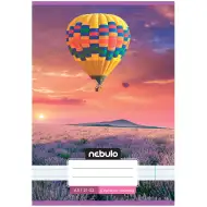 Nebulo: Quaderno a righe formato A/5 (21-32), pinzato, per la quarta classe, con motivo di mongolfiera sopra campi di lavanda