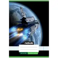 Nebulo: Quaderno a righe formato A/5, 21-32, per la quarta classe, con copertina a tema navetta spaziale, spillato.