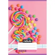 Nebulo: Quaderno a righe per la prima classe, formato A5, 14-32, con graffette - fantasia carina, modello caramelle