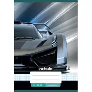 Nebulo: Quaderno con graffette formato A/5 a quadretti 27-32, con copertina a tema auto sportiva a scacchi.