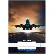 Nebulo: Quaderno liscio formato A/5, 20-32 fogli, con copertina raffigurante un aereo in decollo.
