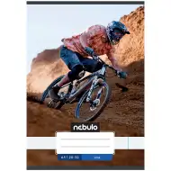 Nebulo: Quaderno semplice formato A/5 con 32 pagine, graficato con motivo di mountain bike, rilegato con punti metallici.