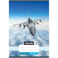 Nebulo: quaderno a quadretti formato A/5, 27-32 fogli, con copertina raffigurante un aereo da caccia.
