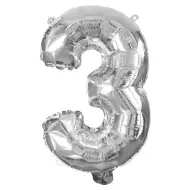 Numerosi palloncini in lamina color argento – numero 3, 32 cm