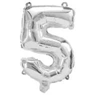 Numerosi palloncini in lamina color argento – numero 5, 32 cm