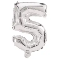 Numerosi palloncini in lamina color argento – numero 5, 86 cm