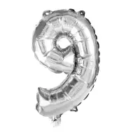 Numerosi palloncini in lamina color argento – numero 9, 32 cm