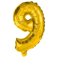 Numerosi palloncini in lamina color oro – numero 9, 86 cm