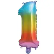 Numerosi palloncini in lamina metallizzata arcobaleno - numero 1, 34 cm