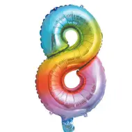 Numerosi palloncini in lamina metallizzata arcobaleno - numero 8, 34 cm