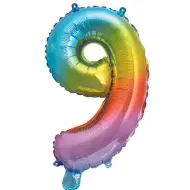 Numerosi palloncini in lamina metallizzata arcobaleno - numero 9, 34 cm