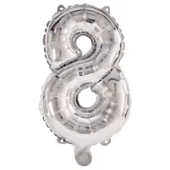 Numerosi palloncini in mylar color argento – numero 8, 86 cm