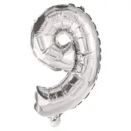 Numerosi palloncini in mylar color argento – numero 9, 86 cm