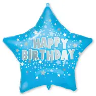 Palloncino in foil per compleanno - Con scritta "Happy Birthday" e stelle blu, 46 cm