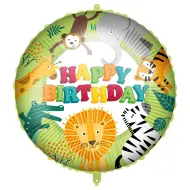Palloncino in foil per compleanno - con scritta "Happy Birthday", motivo con animali della giungla, 46 cm