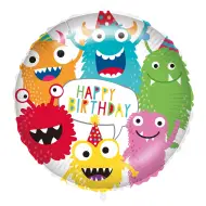 Palloncino in foil per compleanno - con scritta "Happy Birthday", motivo con mostriciattoli colorati, 46 cm
