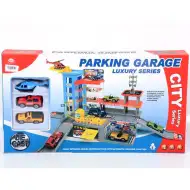 Parcheggio con due auto e un elicottero