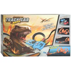 Pista da corsa: Set pista da corsa con dinosauri con 2 loop a 360 gradi e 2 auto a retrocarica in scala 1/64 immagine 3