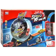 Pista da corsa Speed Track con 20 pezzi, con loop e auto a retrocarica in scala 1/64