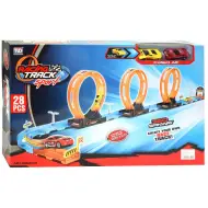 Pista da corsa: set da 28 pezzi con 3 loop e 2 auto a retrocarica 1/64