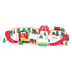 Pista ferroviaria agricola in legno con trenino e altri accessori, set da 60 pezzi - Woodyland immagine 2