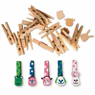 PlayBox: Mollette decorative in legno con elementi decorativi a forma di testa di animale, confezione da 75 pezzi