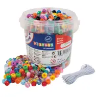 PlayBox: Perline colorate e trasparenti infilabili a forma di pony in secchio, set da 1000 pezzi con cordino da 5m