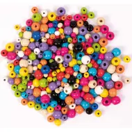 PlayBox: Perline di legno cilindriche colorate di varie dimensioni, confezione da 300 pezzi