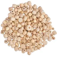 PlayBox: Perline di legno naturali infilabili di diverse dimensioni e forme, confezione da 500g