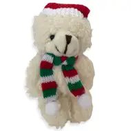 Portachiavi orsetto di peluche bianco con cappello di Babbo Natale 12cm