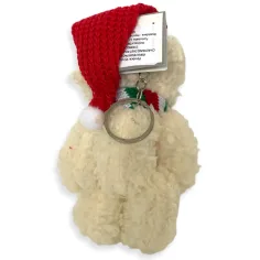 Portachiavi orsetto di peluche bianco con cappello di Babbo Natale 12cm immagine 2